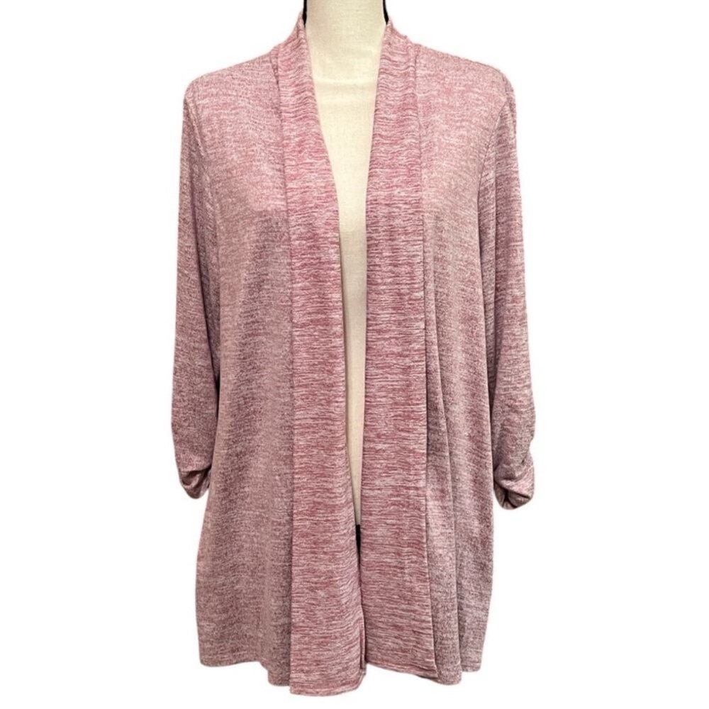 Bobeau Open Front Cardigan 3/4 ruched sleeves mauve sweater size 2X